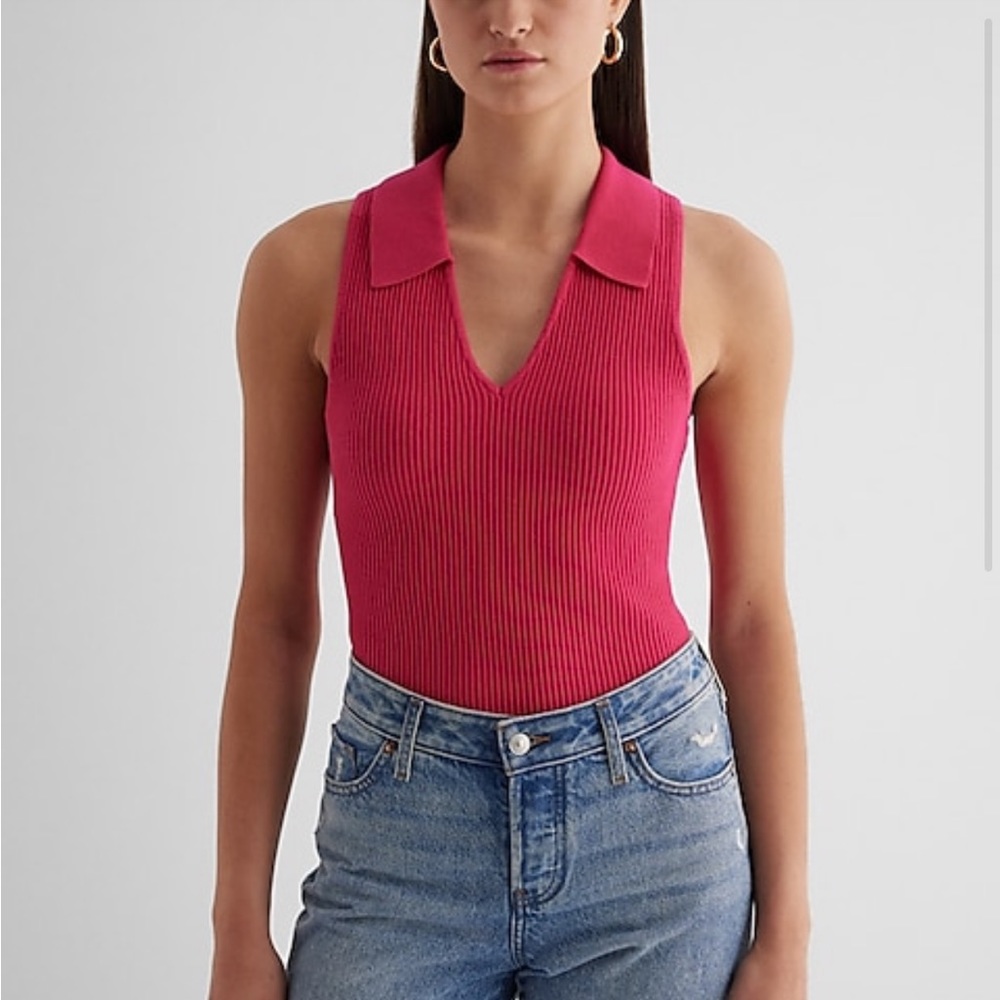 Express ribbed V-neck polo sweater tank - NWT